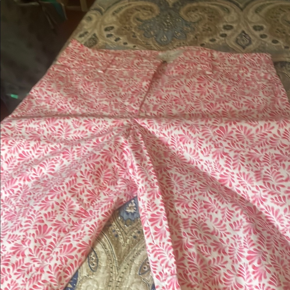 Vibrant Pink and White Leaf Print Pants